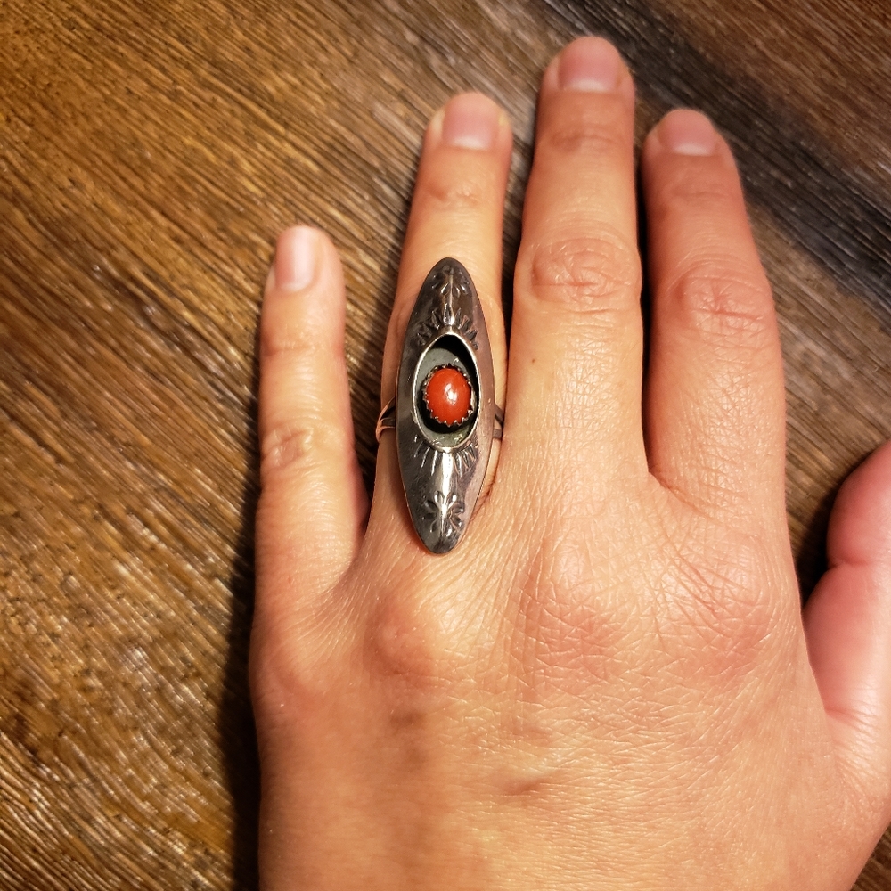 Vintage Sterling Silver Coral Ring
